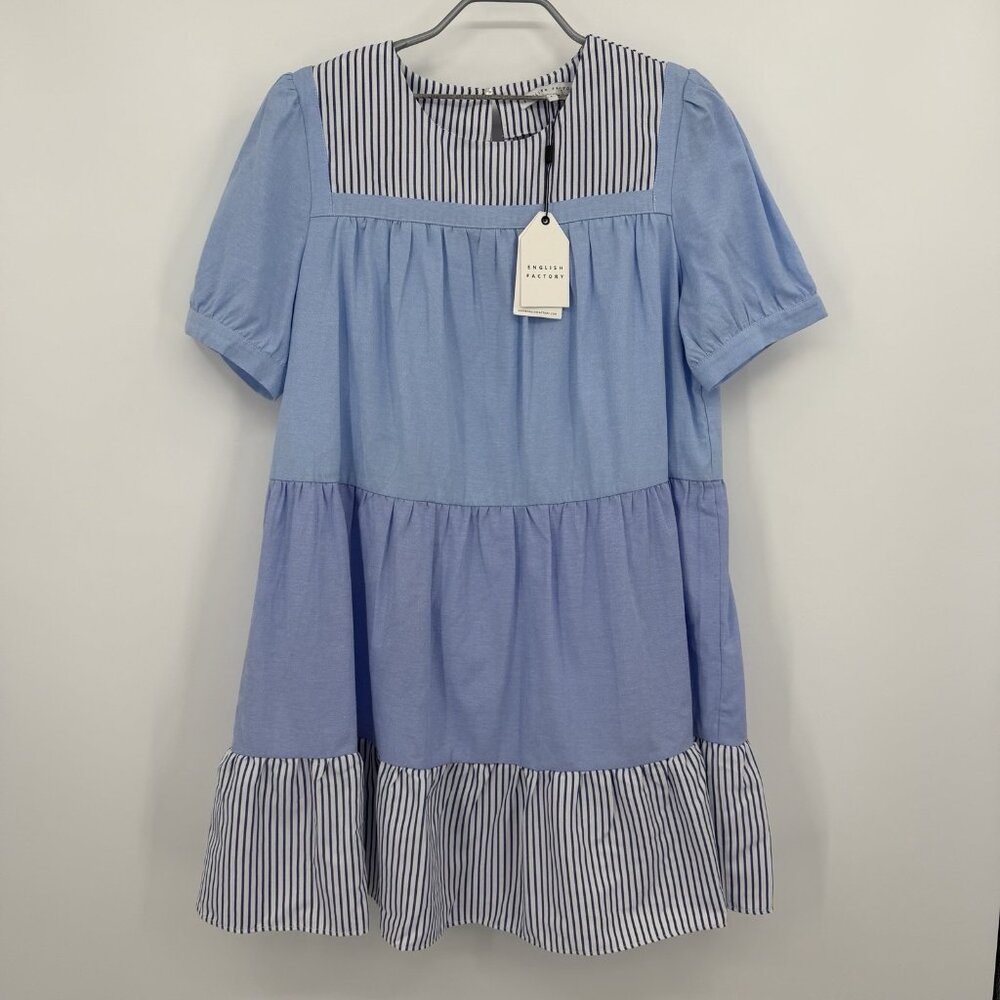 ENGLISH FACTORY Women's Quinn Dress Tier Mini Swing Serenity Blue L Tuckernuck